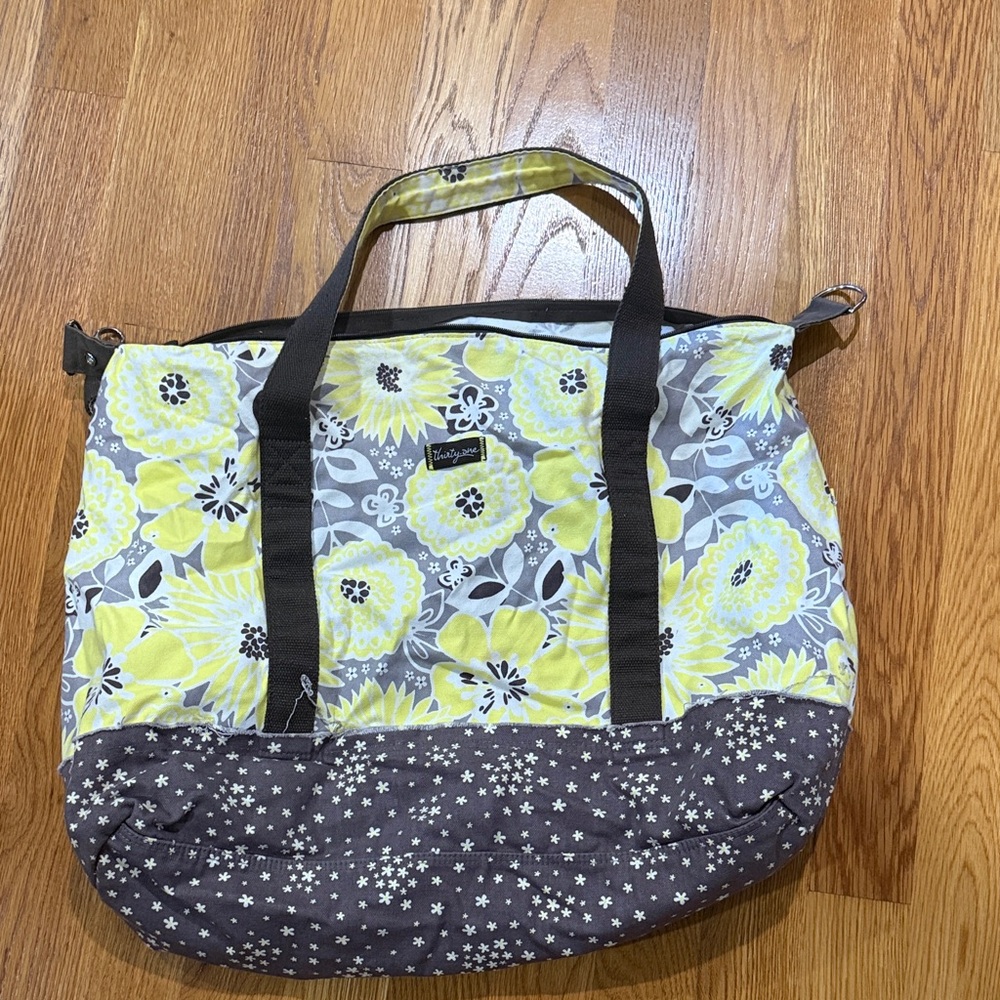 Thirty-One Floral tote Bag - Yellow and Gray and brown(no shoulder strap)